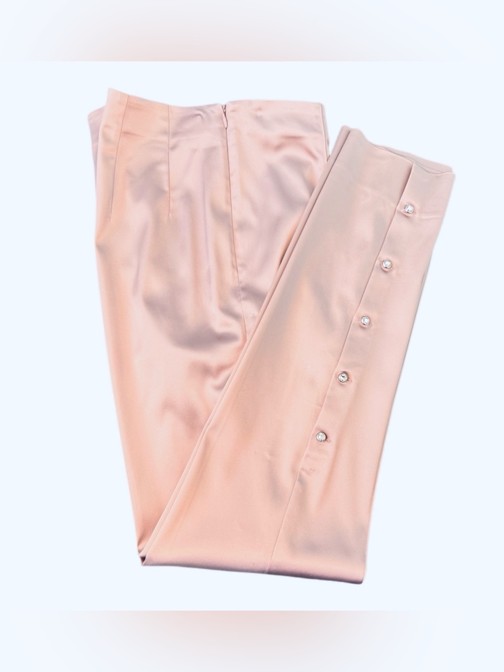 St. John Blush Liquid Satin Straight Leg Pants with Crystal Buttons